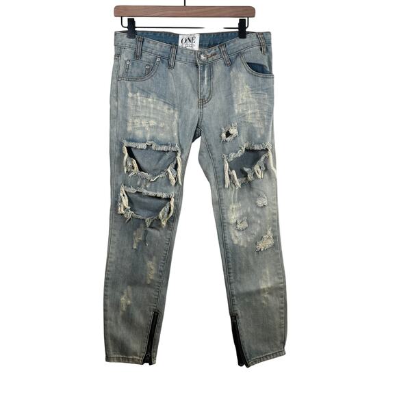 One Teaspoon Freebird Trashed Skinny Jeans Size 26 Zip Hem - Picture 3 of 5